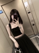 小众时髦黑色胸前褶皱百搭显瘦性感短款 CHICYOU 粗肩带背心吊带
