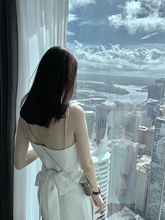 CHIYCOU 清纯小心机 少女感白色钻石肩带背后绑蝴蝶结绑带V领吊带