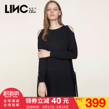 LINC金羽杰2017秋装新款个性露肩针织连衣裙女长袖套头7371820图片