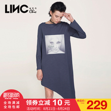 金羽杰LINC2017秋装新款时尚印花不规则下摆长袖连衣裙女7351713图片
