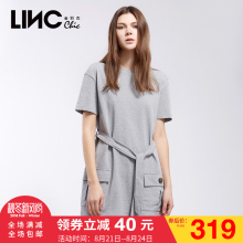 LINC金羽杰2017夏装新款时尚百搭纯棉系带短袖连衣裙女7211762图片