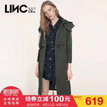 LINC金羽杰2017秋装新款英伦风直身连帽风衣女中长款外套7350123图片