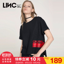 LINC金羽杰2017秋装新款哥特字母个性印花短袖T恤女短款7361401图片