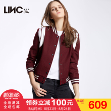 金羽杰LINC2017春装新款拼接毛呢棒球衫时尚短款外套女7110314图片