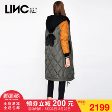 LINC金羽杰冬新款街头撞色拼接LINC猫贴补羽绒服女中长款宽松潮图片