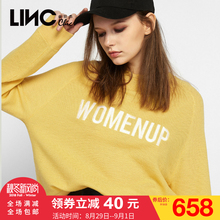 LINC2018秋装新款个性胸前字母刺绣套头毛衣女短款含羊毛8311144图片