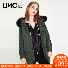 金羽杰LINC羽绒服女中长款2017冬新款直身贴兜连帽大毛领7470817图片