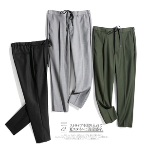 抽绳九分西裤男裤2019春季新款垂感面料修身小脚西装裤百搭吸烟裤