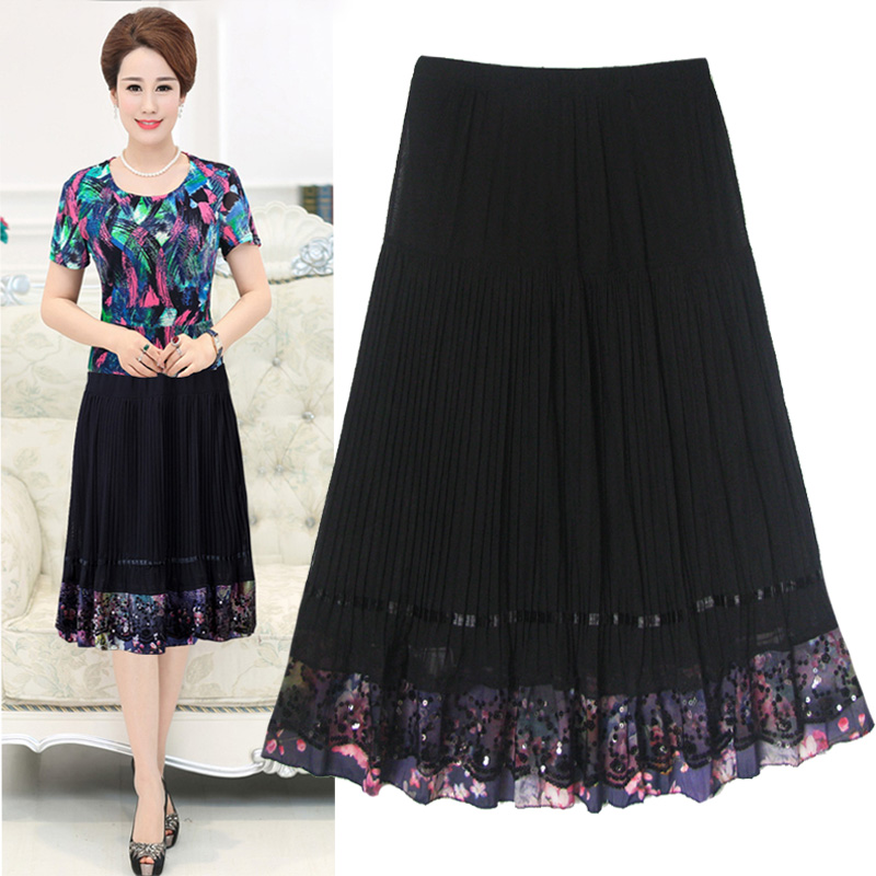 中老年人半身裙夏中长款妈妈装松紧腰大码中年