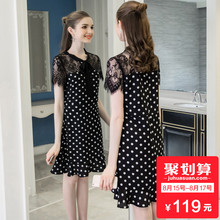 奢姿大码女装胖妹妹2018秋装新款胖mm蕾丝波点减龄显瘦连衣裙夏图片