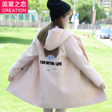 少女韩版加厚毛呢外套学院风2018秋冬季新款初中学生冬装呢子大衣图片