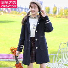 呢子大衣中长款学生2018少女秋季新款初中生冬装韩版加厚毛呢外套图片