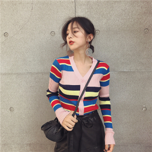 春装新款短款条纹针织衫