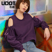 UDOT右道2018秋季新款紫色卫衣女宽松长袖露肩潮流上衣女UF5346图片