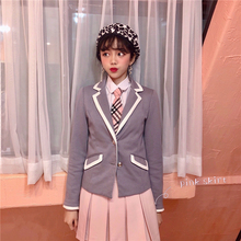 韩国chic甜蜜软糯系少女学院风小西服+百褶半身裙+衬衣三件套套装
