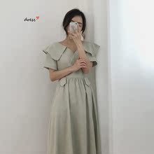 怒推 敲仙甜美可爱温柔复古舒适棉麻大翻领连衣裙 韩国ins人气款