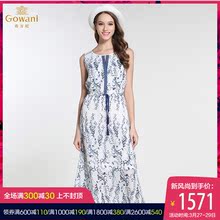乔万尼2017夏季新款桑蚕丝无袖长款清新印花宽松优雅连衣裙女真丝图片