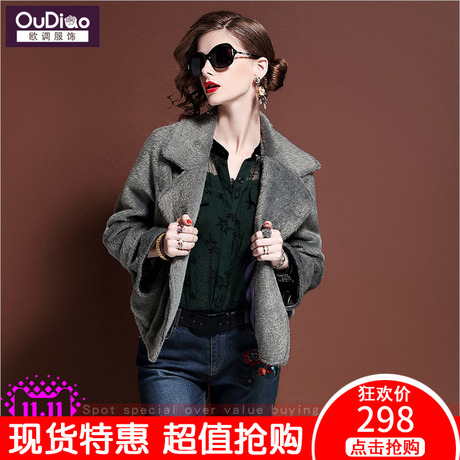 欧调欧洲站冬装时尚欧货时髦短款阿尔巴卡皮草外套女装商品大图