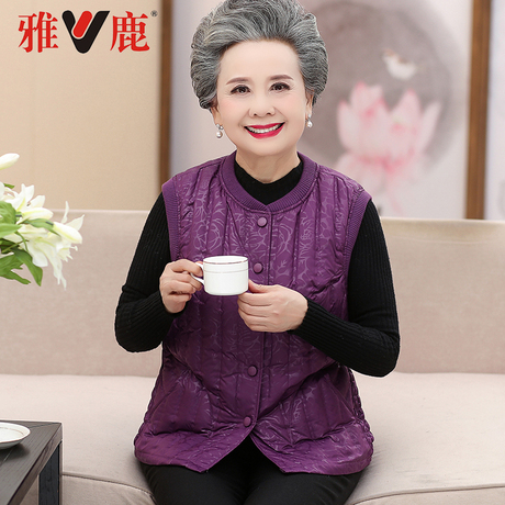 雅鹿妈妈羽绒服女背心冬装女2018新款内胆坎肩中老年加肥马甲花纹商品大图