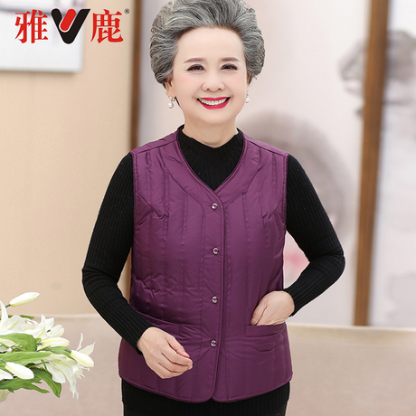 雅鹿中老年人保暖上衣妈妈装保暖内衣加大码V领外穿防寒马甲冬季商品大图