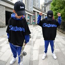 儿童潮洋气中大童假两件街舞嘻哈卫衣 新款 男童卫衣2019秋冬装 大码