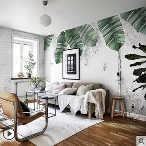 北欧现代简约清新树叶电视背景墙纸客厅沙发影视墙布床头壁纸壁画