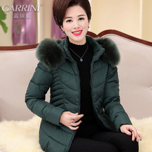 棉服女短款2018新款中老年棉衣妈妈棉袄大码修身连帽羽绒棉外套冬图片