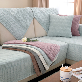 冬季加厚毛绒沙发垫布艺现代简约防滑法兰绒坐垫纯色客厅沙发套巾