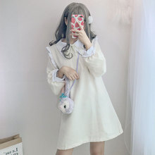 川久善美 日系软妹甜美系带蝴蝶结海军领木耳花边娃娃连衣裙 秋装