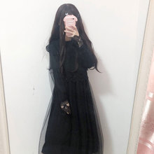 日系软妹复古打底裙甜美蕾丝拼接网纱长袖 仙女裙连衣裙萌 秋冬女装