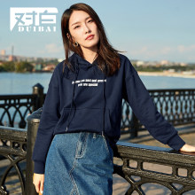 【新品7折】对白字母印花休闲卫衣女冬2018新款简约基础打底上衣图片