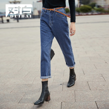 【新品7折】对白BF风九分牛仔裤女冬个性简约帅气直筒裤休闲裤子图片