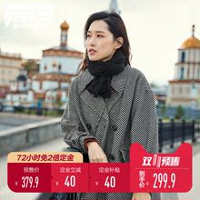 【双11预售】对白翻领人字纹中长款呢大衣女新款黑白撞色毛呢外套图片