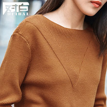 对白纯色一字领直筒毛衣女套头 2018秋冬新款 休闲简约长袖针织衫图片