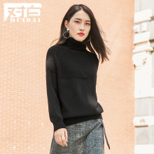 【杜鹃同款】对白2018冬装新款高领长袖毛衣女套头休闲简约针织衫图片