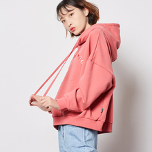 【双11预售】唐狮2018新款女长袖宽松韩版潮连帽秋冬红色加绒卫衣图片
