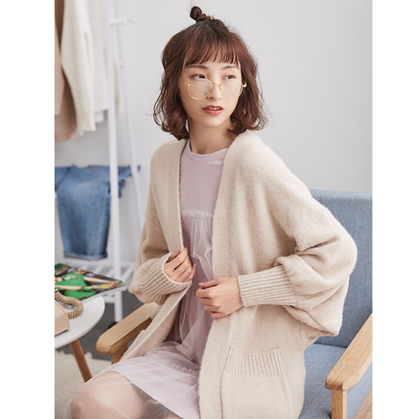 唐狮2018新款早秋外搭毛衣慵懒风外套女百搭针织开衫中长款衫11.4商品大图
