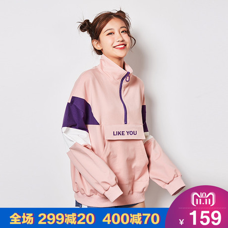 唐狮加绒卫衣2018秋冬新款女长袖韩版潮宽松加厚半高领卫衣女套头商品大图