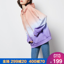 唐狮2018秋冬新款加厚加绒卫衣女连帽长袖韩版潮宽松渐变色卫衣女图片