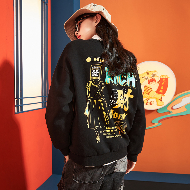 【上新价】唐狮新款女卫衣外套秋装上衣chic港风设计小众国潮圆领潮ins