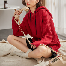 【秋新】唐狮2018秋冬装新款毛衣卫衣女连帽宽松外穿毛衣外套图片