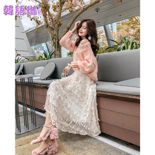 韩语琳秋冬女装2018新款裙子韩版高腰显瘦半身裙雪纺拼接中长裙图片