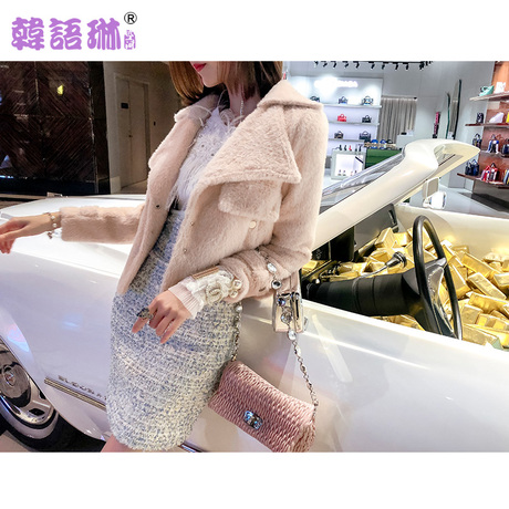 韩语琳新款外套2018韩版秋冬女装时尚气质长袖宽松毛呢短款外套女商品大图