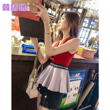 韩语琳夏装小衫2018新款韩版女装性感露肩无袖V领收腰修身上衣女图片