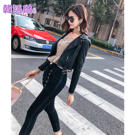 韩语琳秋季皮衣2018新款女装韩版时尚休闲PU皮夹克短款显瘦外套女商品大图