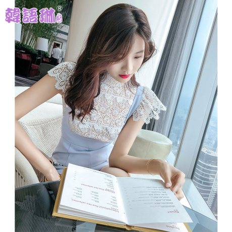 韩语琳夏装蕾丝衫2018新款女装韩版潮时尚气质显瘦短款收腰上衣女商品大图
