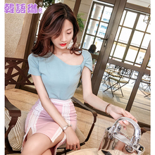 韩语琳空间夏季女装2018新款韩版时尚短袖t恤针织修身女上衣潮图片