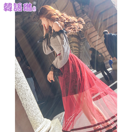 韩语琳秋季性感蕾丝衫2018女装新款韩版露肩修身吊带小衫长袖上衣商品大图