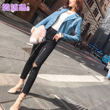 韩语琳女装牛仔裤2018秋装新款韩版高腰裤子修身显瘦铅笔裤长裤潮图片