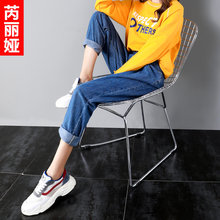 芮丽娅牛仔裤女春秋2018新款直筒韩版休闲卷边显瘦弹力个性潮女裤图片